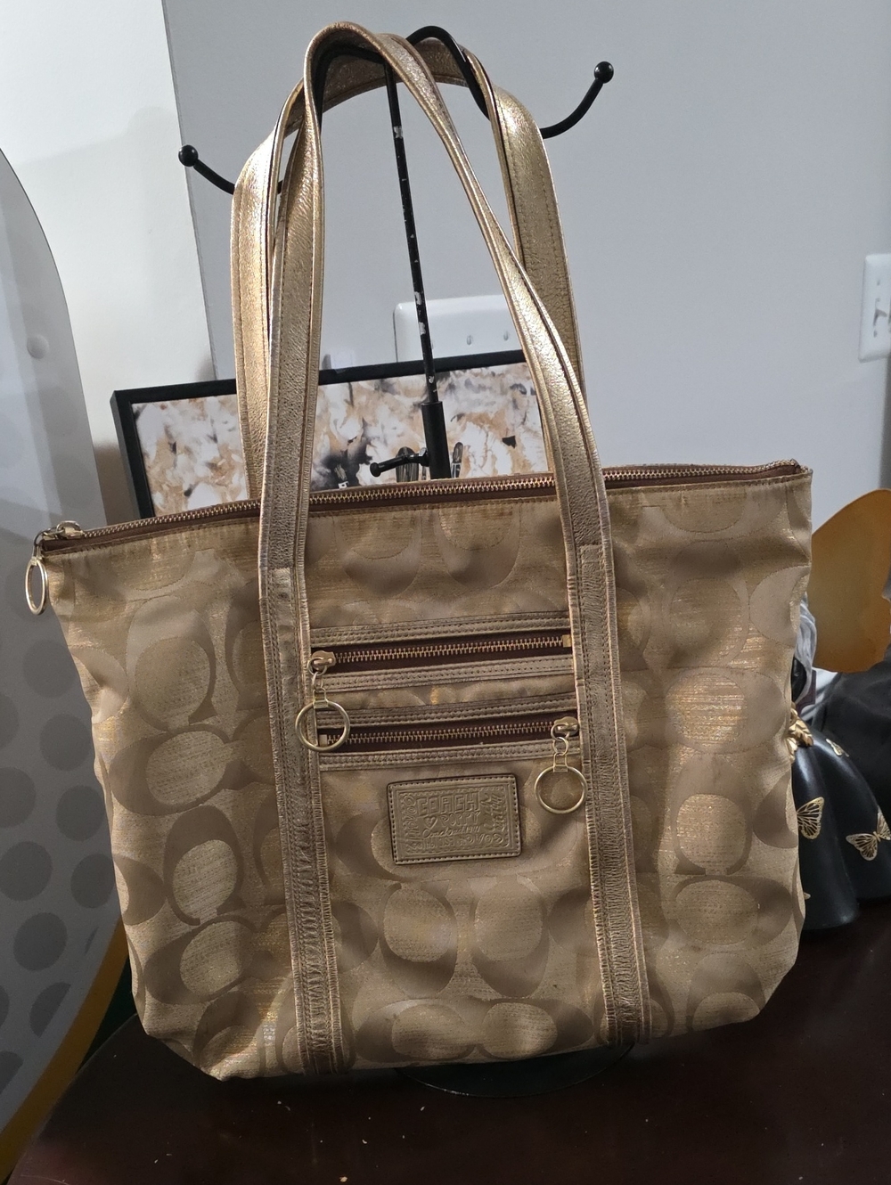 Coach Poppy Signature Metallic Gold Glam Tote (Style No. 13826)
